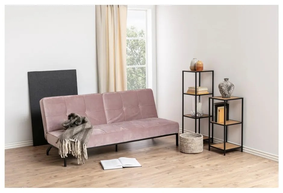 Fekete-natúr színű könyvespolc tölgyfa dekorral 37x120 cm Seaford – Actona