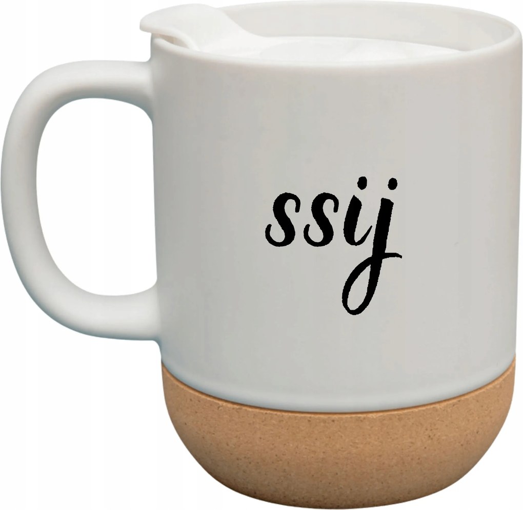 Fehér Bögre Fedéllel És Parafa Aljjal Ajándék Szívó