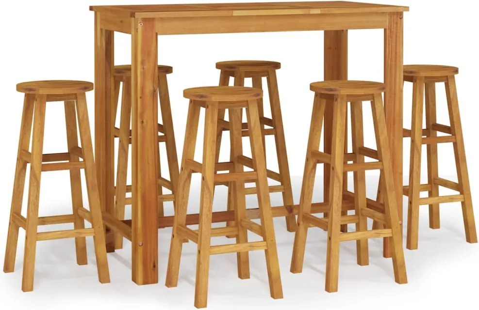 vidaXL 7 részes tömör akácfa kerti bárgarnitúra