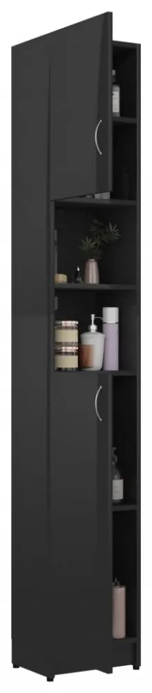 Magasfényű fekete forgácslap fürdőszobaszekrény 32x25,5x190 cm