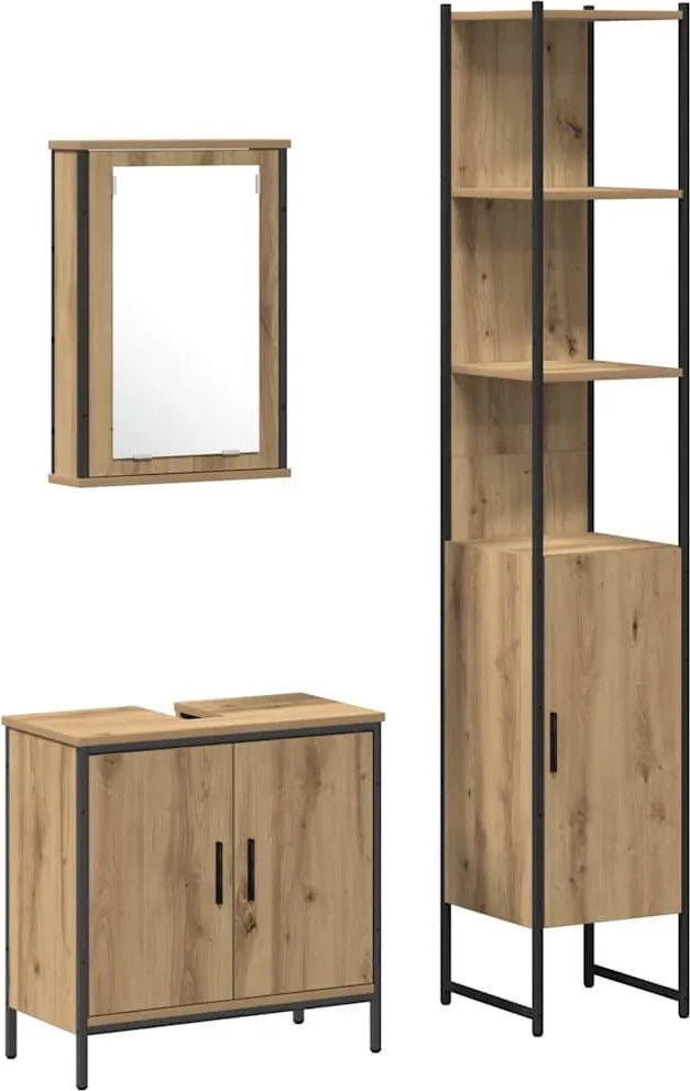 vidaXL Fürdőszoba bútor szett polcokkal tárolóval 3 pcs Barna Faanyag