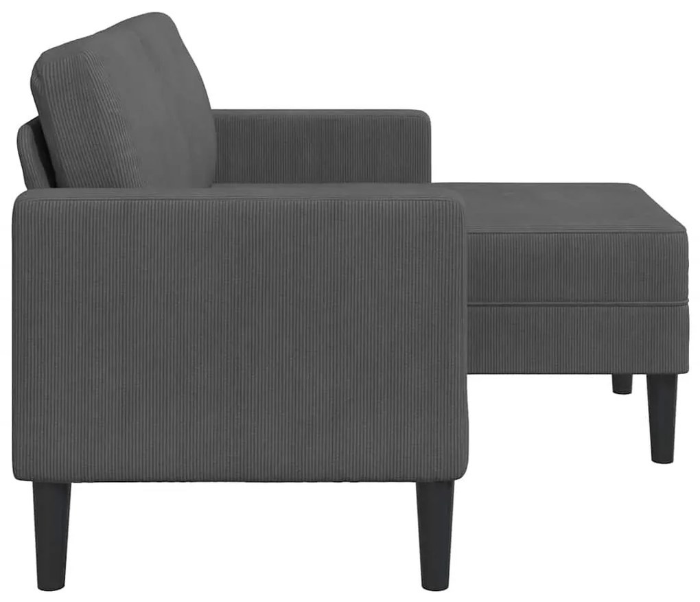 kétszemélyes, L alakú, sötétszürke, lenvászon kanapé heverővel 125 cm