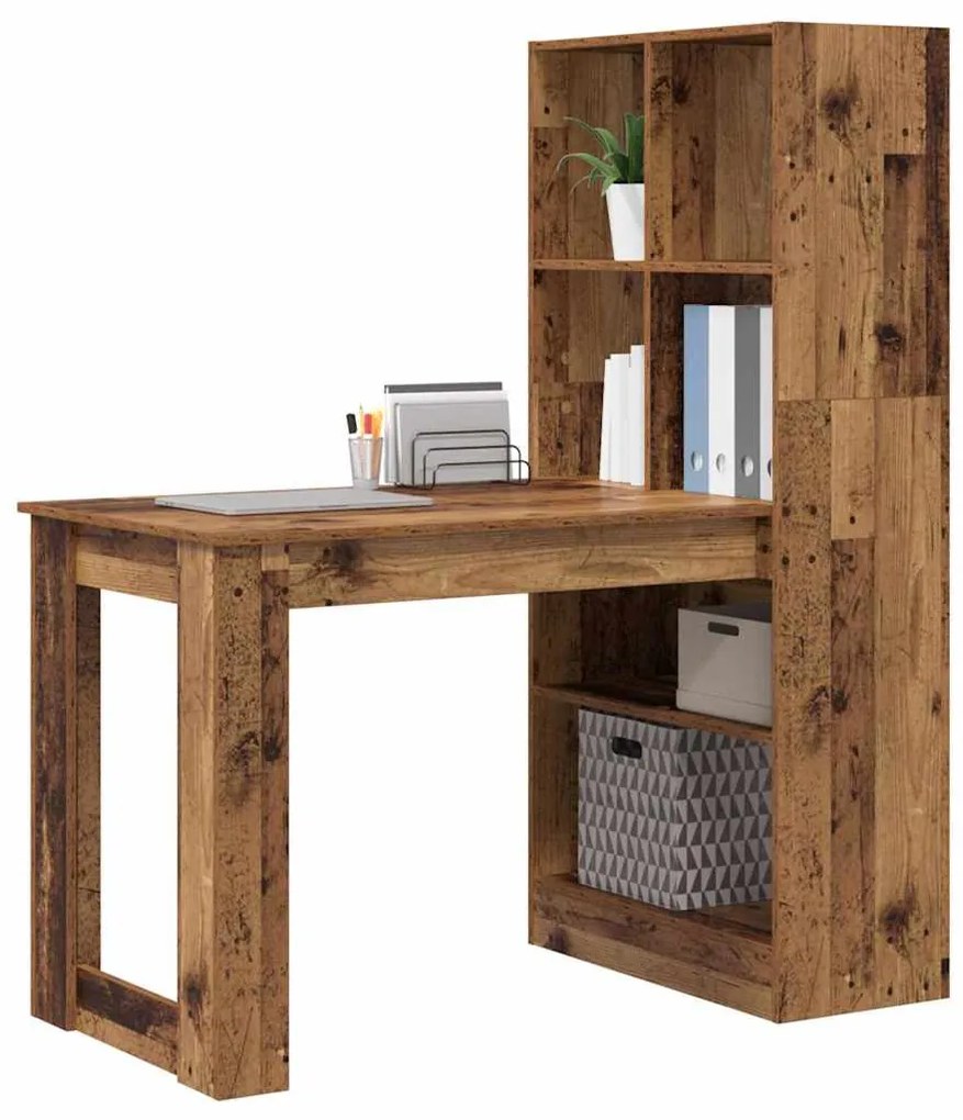 Asztal polcokkal tárolóval Öreg fa 122 x 67 x 145 cm Faanyag