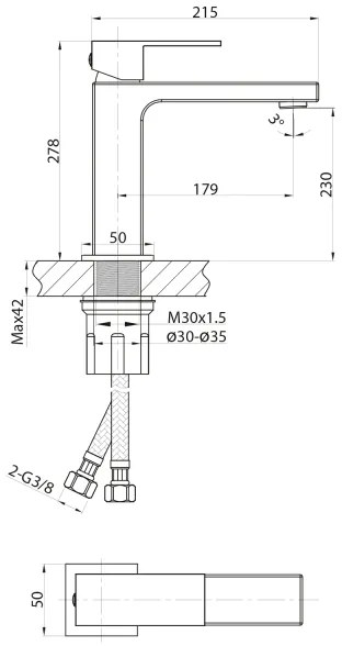 Sapho - Mosdócsap CUBEMIX 27,8 cm matt fekete