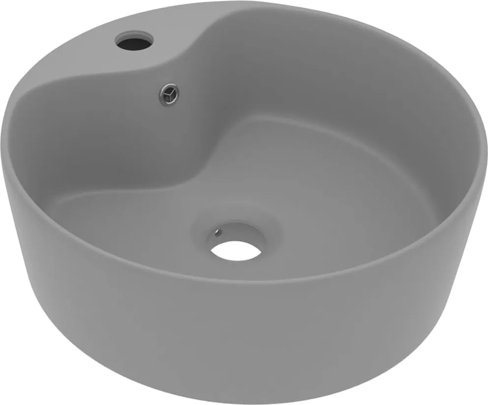 vidaXL matt világosszürke luxus kerámia mosdókagyló túlfolyóval 36x13 cm