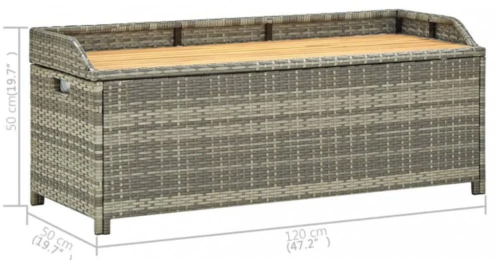 szürke polyrattan kerti tárolópad 120 cm
