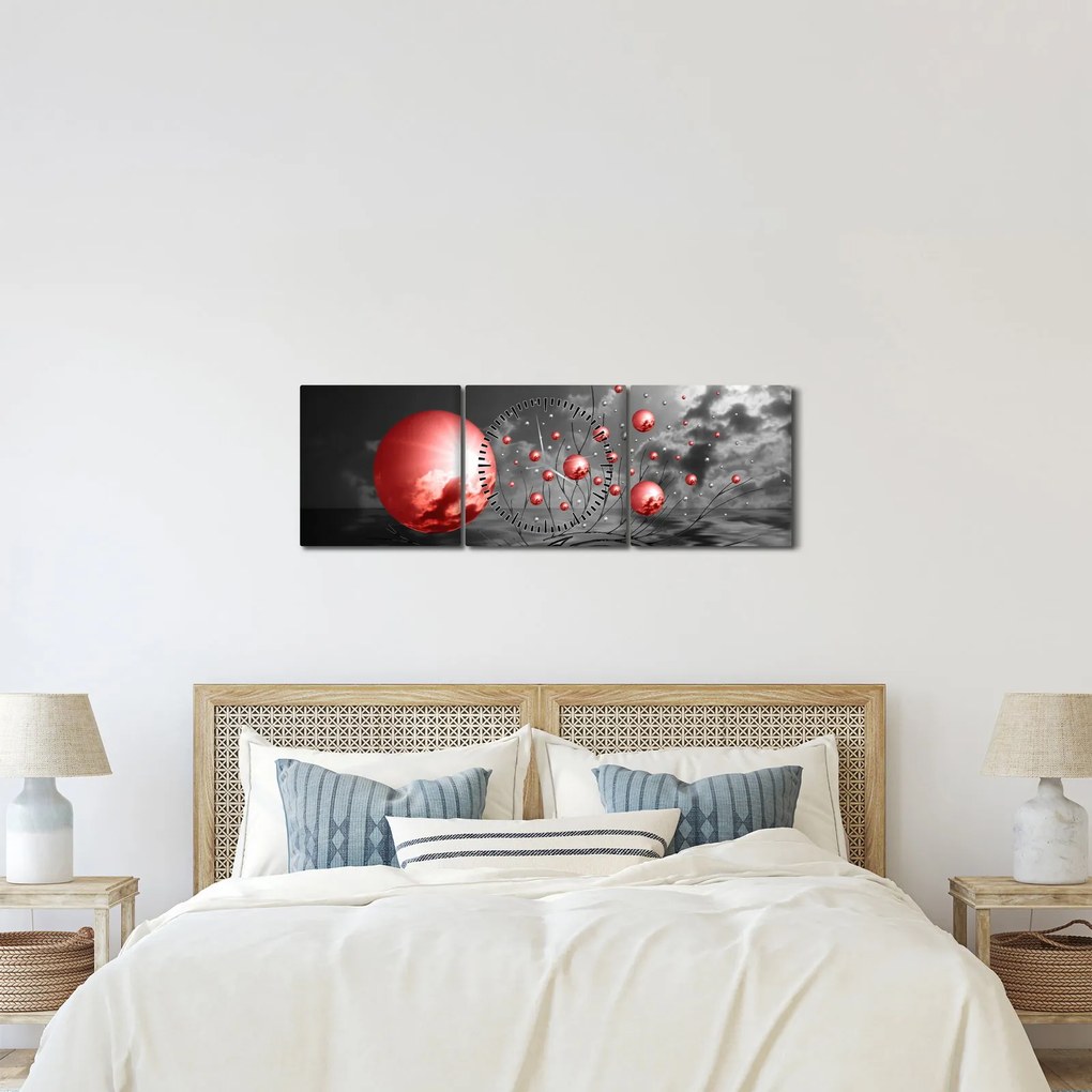 Piros gömbök képe (órával) (90x30 cm)