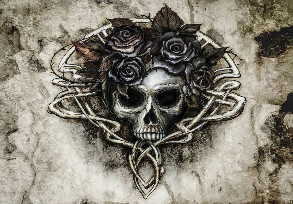 Vinyl fotótapéta 254x184 Világkultúra Koponya rózsákban +ragasztó