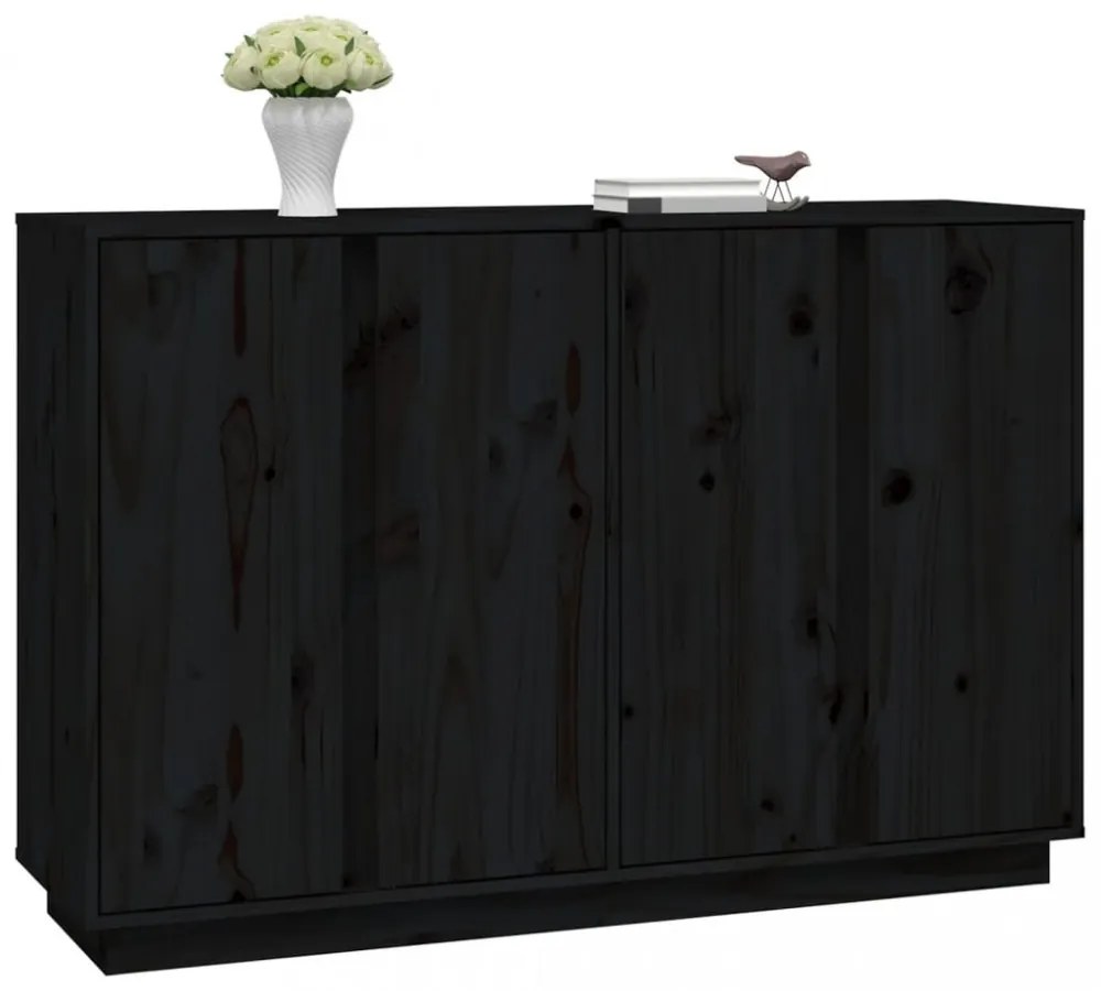 fekete tömör fenyőfa tálalószekrény 120x35x80 cm