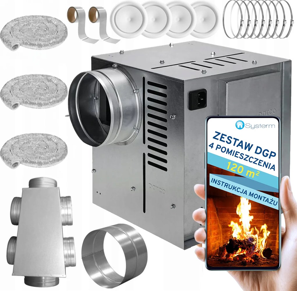 Kandalló Turbina Kandallóventilátor Szett Dgp 4 helyiség 120m2