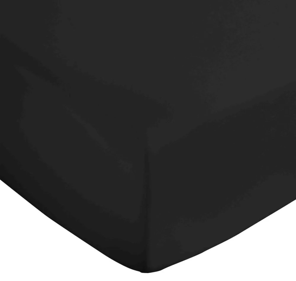 Fekete gumis pamut-szatén lepedő 135x190 cm Cotton Sateen – Bianca