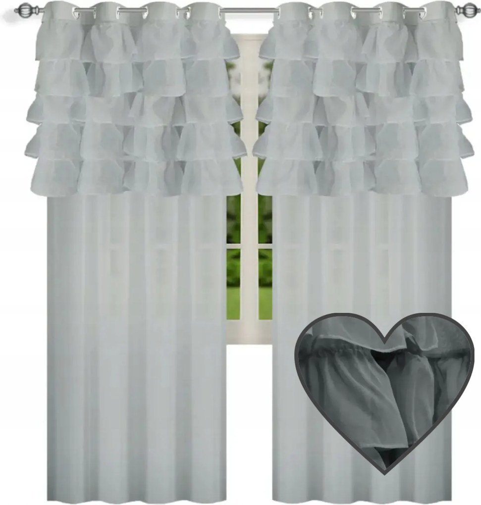 Fodros Függöny Szürke Fátyol Átvezető 145x250 cm Klasszikus Fodros L 513