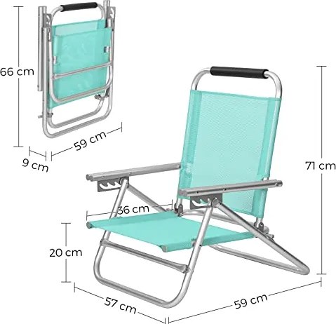 SONGMICS hordozható strandszék, összecsukható kültéri szék, zöld