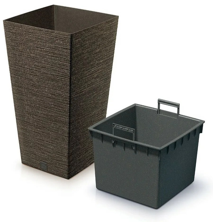 FURU SQUARE ECO WOOD virágtartó 30 cm betéttel, sötétbarna, M