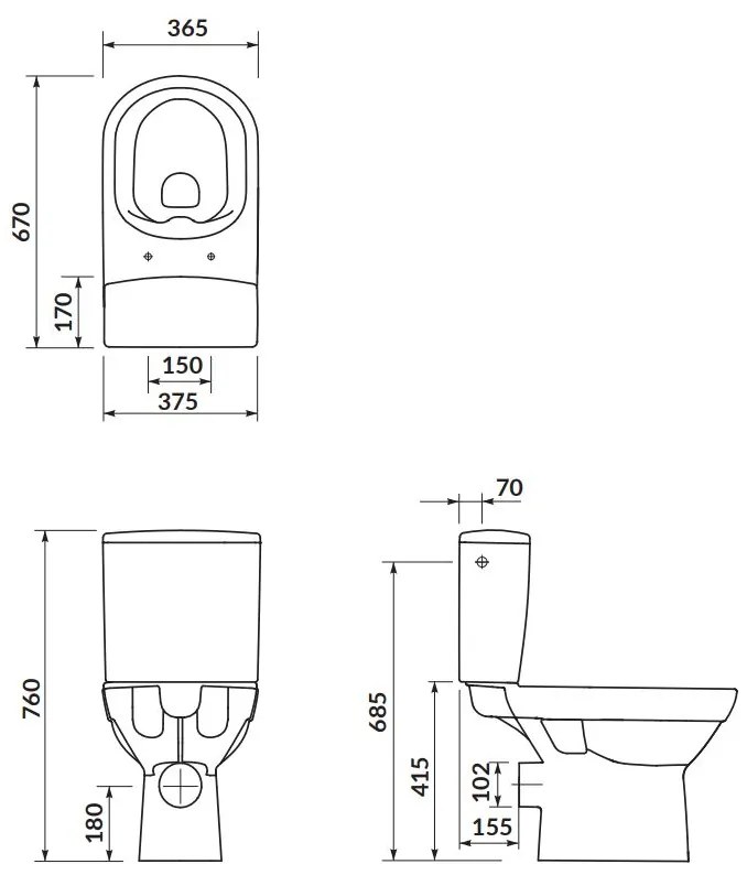 Cersanit CITY - WC kombi + antibakteriális ülőke lassan záródó funkcióval, vízszintes hulladék, vízellátás alulról, K35-036