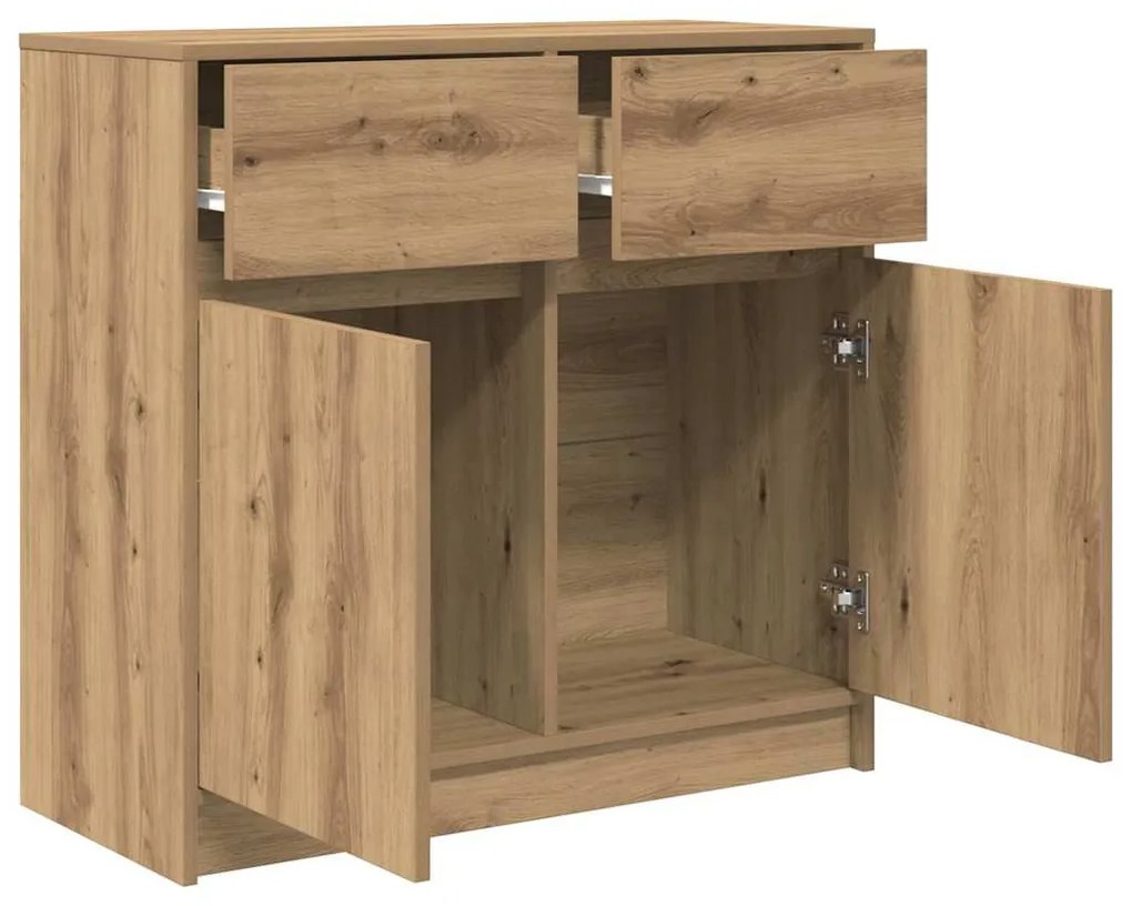 vidaXL kézműves tölgy szerelt fa tálalószekrény fiókos 80x34x76 cm