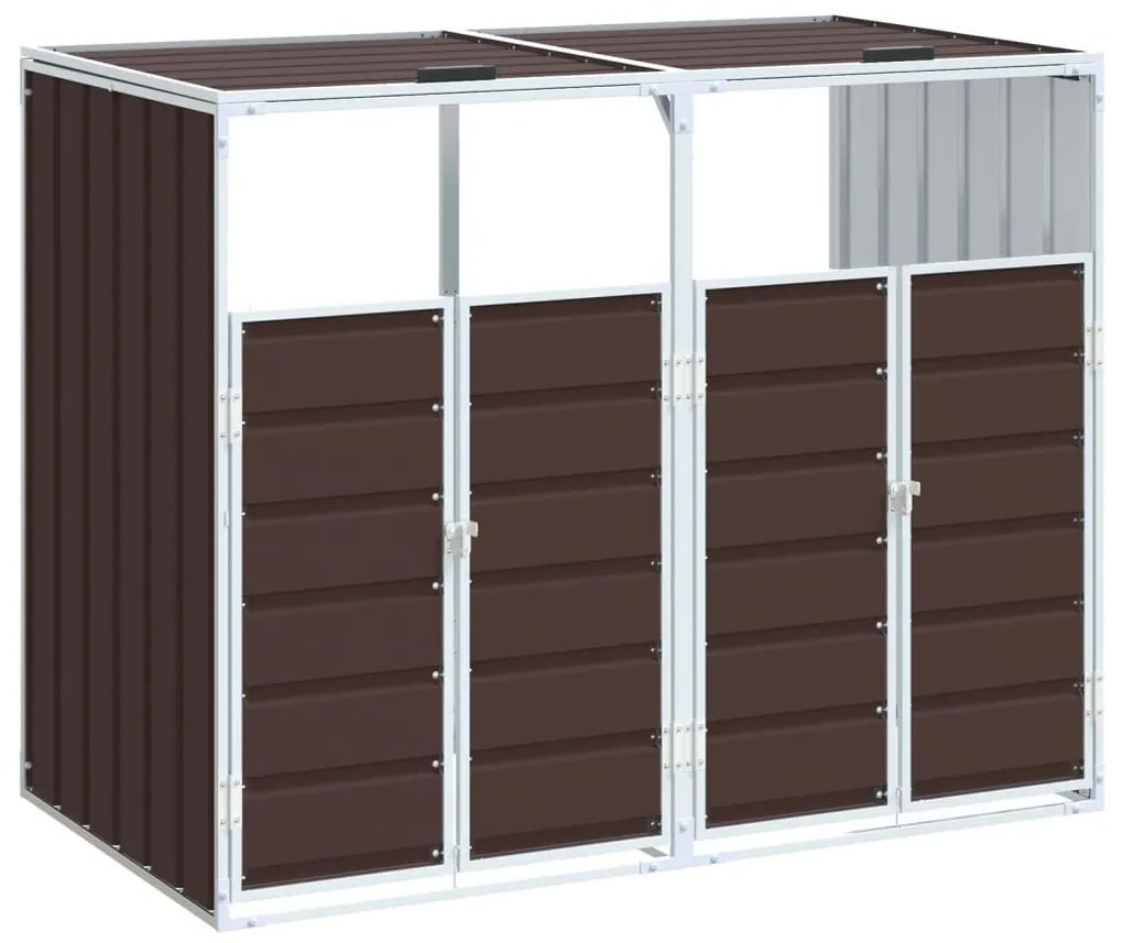 barna acél kerekes szemetes tároló dupla tárolókhoz 138 x 79 x 117 cm