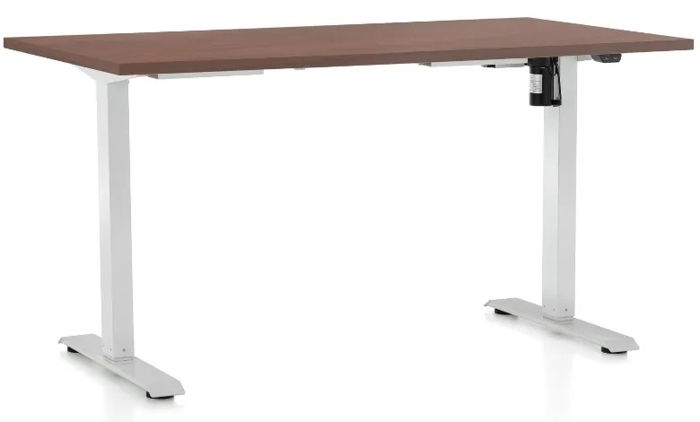 Állítható magasságú asztal OfficeTech A, 140 x 80 cm, fehér alap, dió