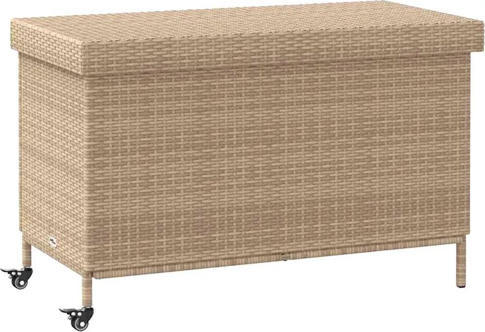vidaXL Kerti tároló doboz kerekekkel vegyes bézs 110x55x73 cm