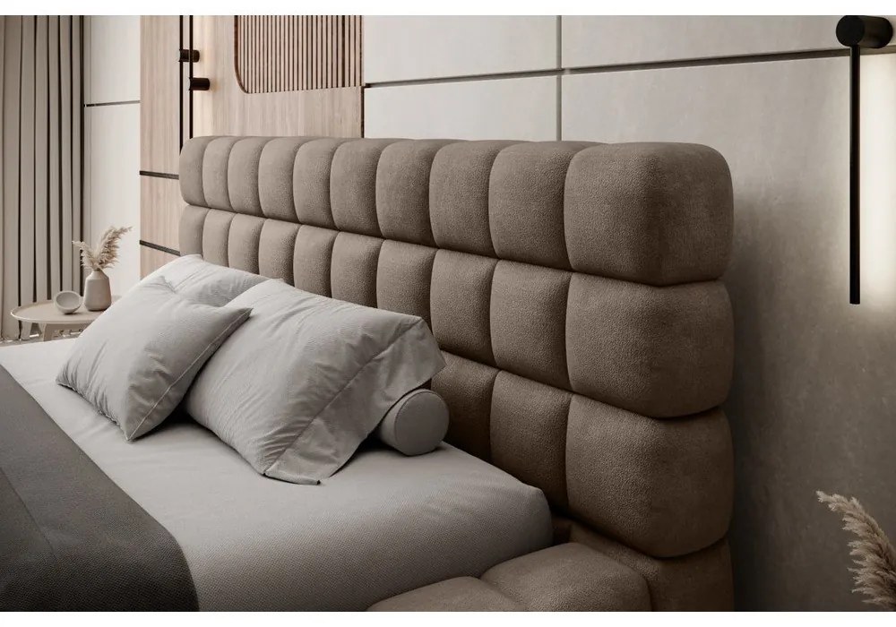 Világosbarna kárpitozott ágyneműtartós franciaágy ágyráccsal 140x200 cm Dizzle – ELTAP