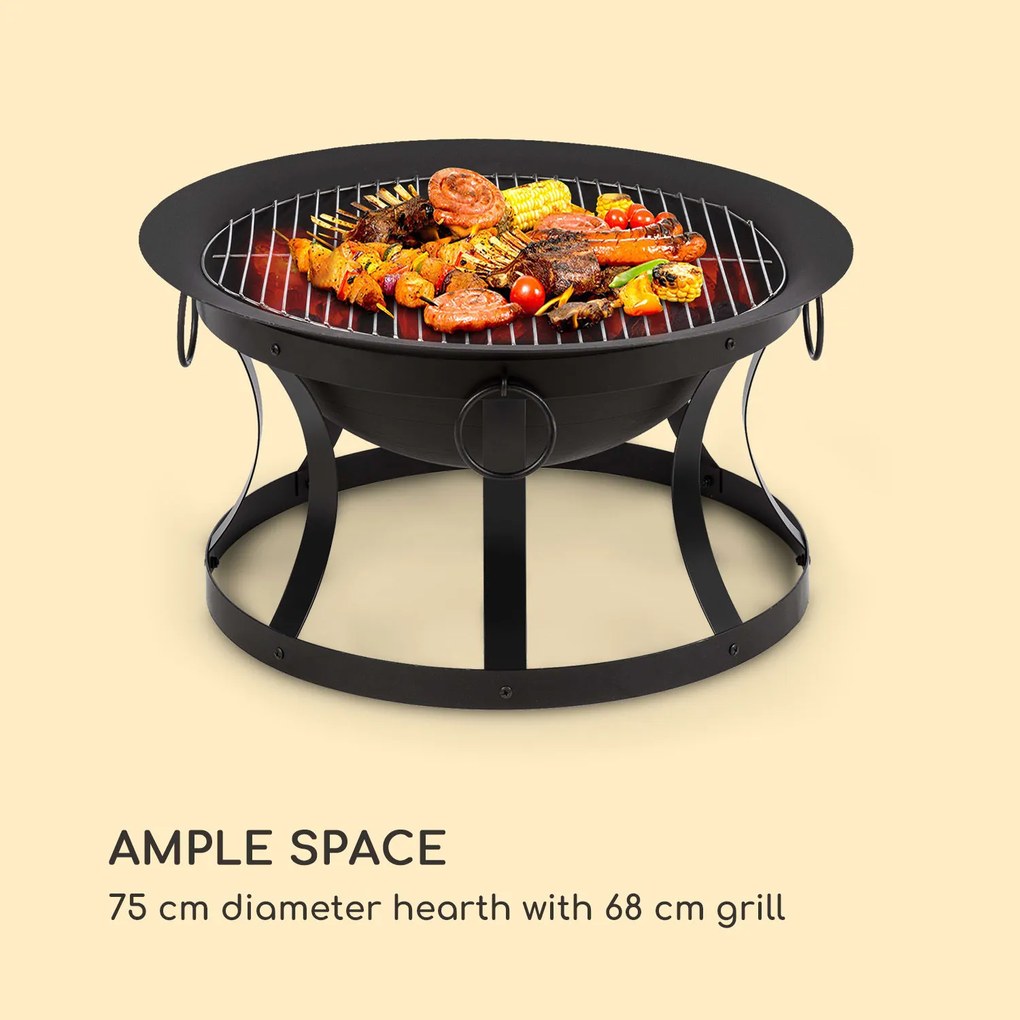 Blumfeldt Pentos, 2 az 1-ben tűzrakóhely és grill, Ø 73 cm, szikrák elleni védelem, Ø 60 cm grill, fekete