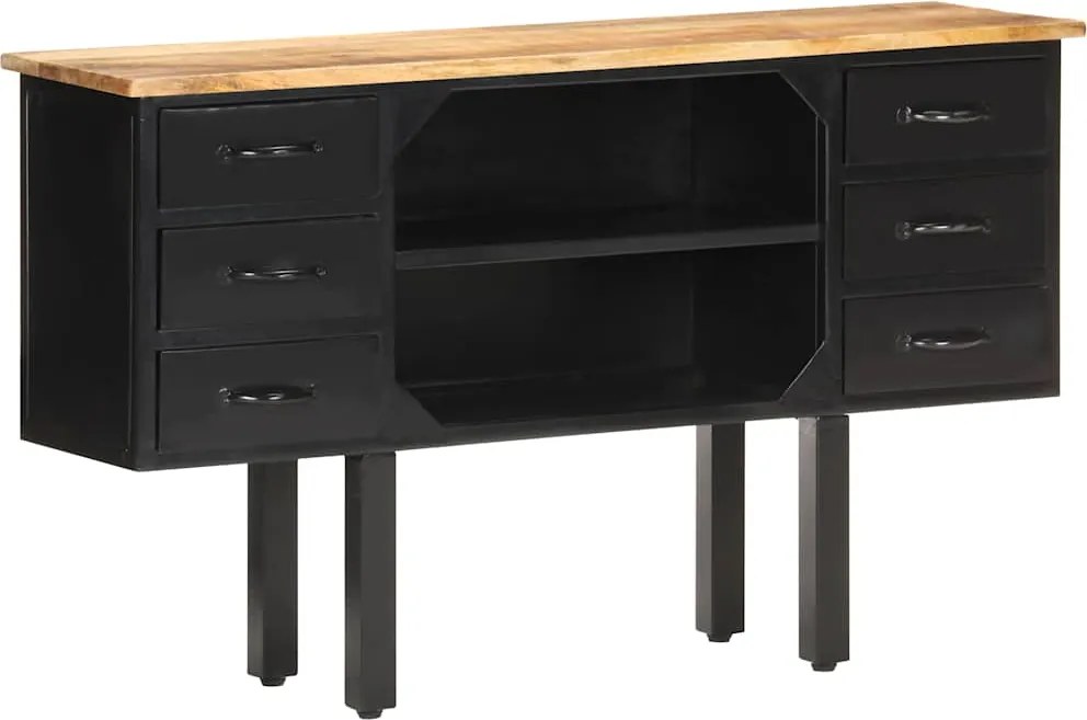 vidaXL tömör nyers mangófa és acél komód 110 x 30 x 65 cm