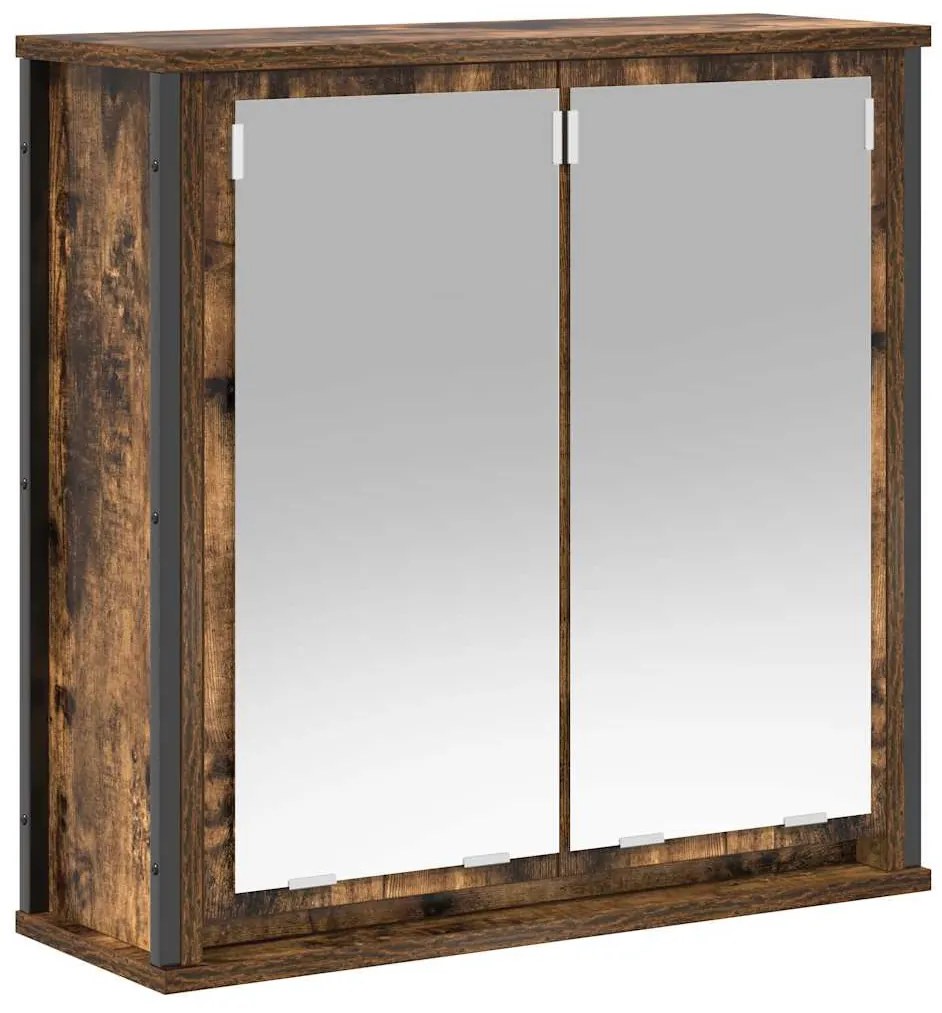 füstölt tölgy fürdőszoba fali szekrény tükörrel 60x21x60 cm