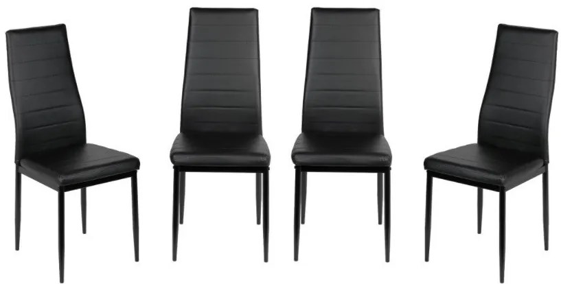 Étkezőasztal szett 4 db kárpitozott szék üveg asztallap fekete BC FUR-138-258-BLACK