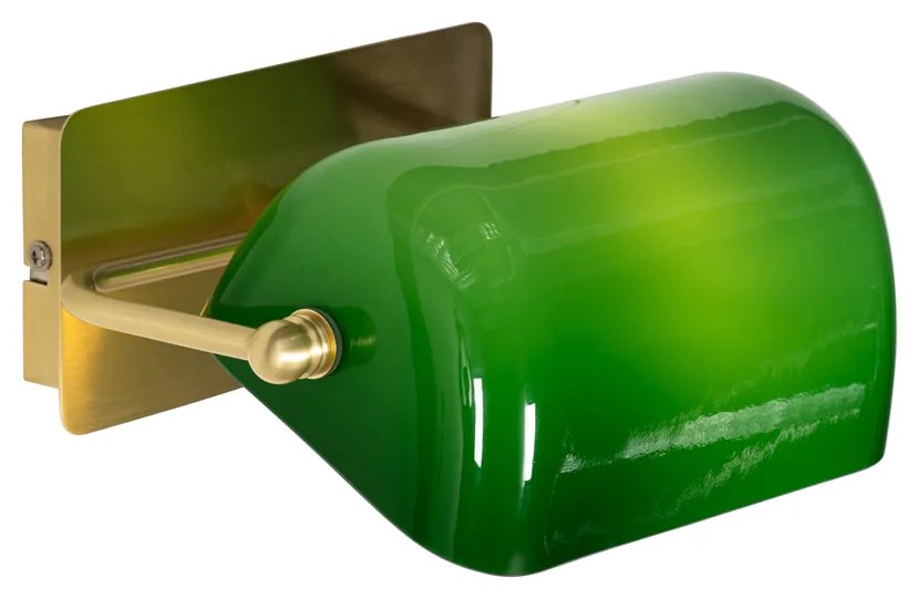 Klasszikus falilámpa sárgarézzel és zöld üveggel - Banker