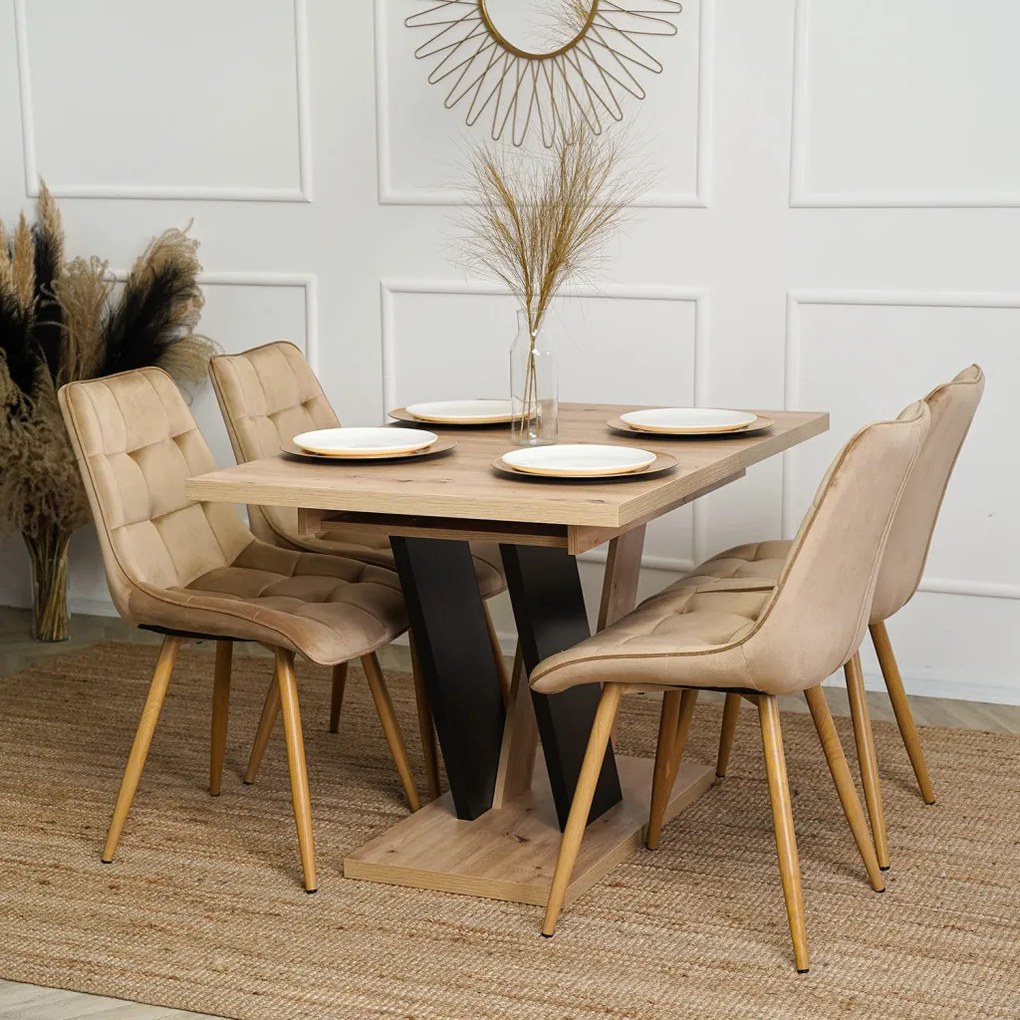 Bővíthető étkezőasztal 120–160 cm Artisan tölgy / fekete színkombinációban – CLARK