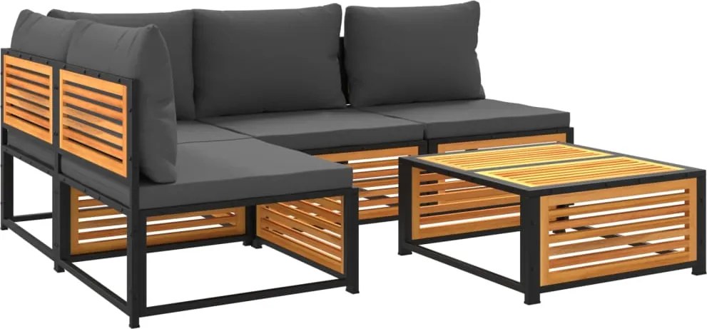 vidaXL 5 részes tömör akácfa kerti kanapészett párnákkal