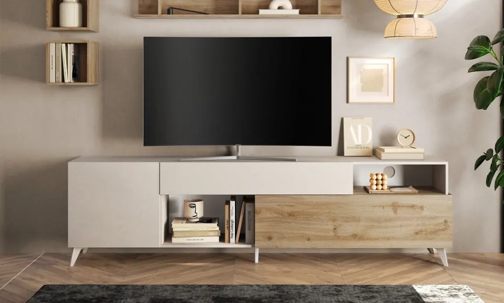 Monaco széles TV szekrény Cadiz tölgy/kasmír