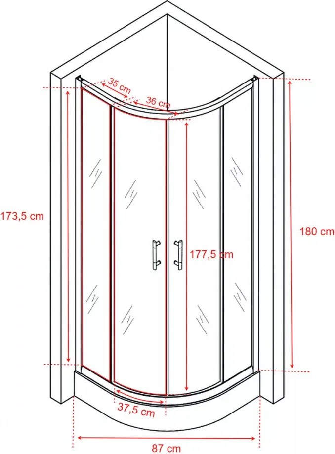 Spirit BAMBOO 90x90x194 cm íves zuhanykabin, erősített akril zuhanytálcával
