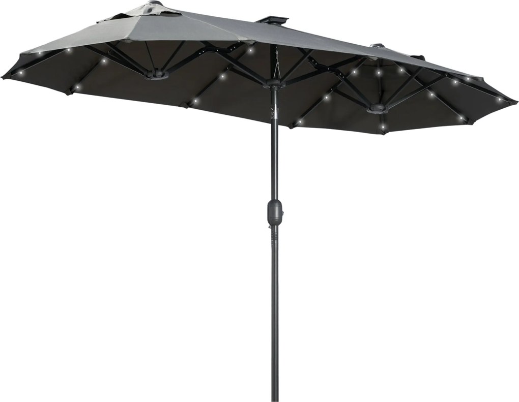 Outsunny Dupla Napernyő, 295 x 219 cm, LED-es Napernyő, ovális, szélálló kertiparasoló, stabil, piaci napernyő állítható dőlésszöggel teraszhoz, meden