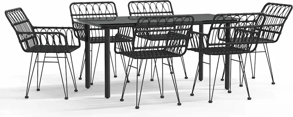 vidaXL 7 részes fekete polyrattan kerti étkezőgarnitúra
