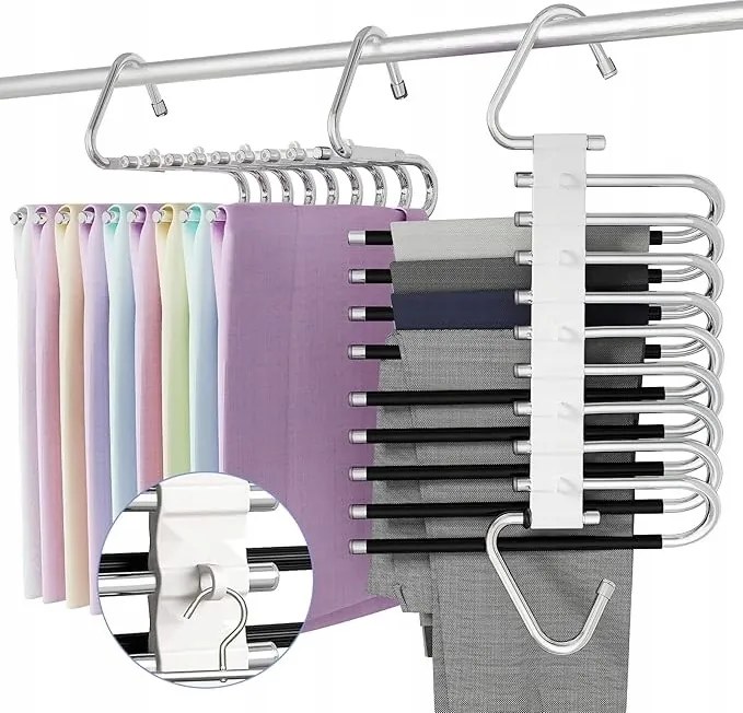 2X Összecsukható Nadrágakasztó Sálak És Nyakkendők 9IN1 Acél Csúszásgátló