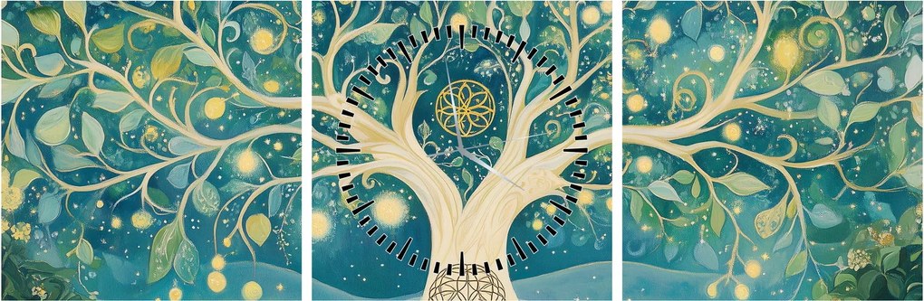 Kép – Mágikus fa spirálokkal (órával) (90x30 cm)