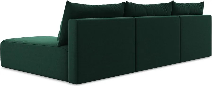 Sötétzöld bársony kinyitható-tárolóhelyes sarokkanapé (U alakú) Kalena – Makamii