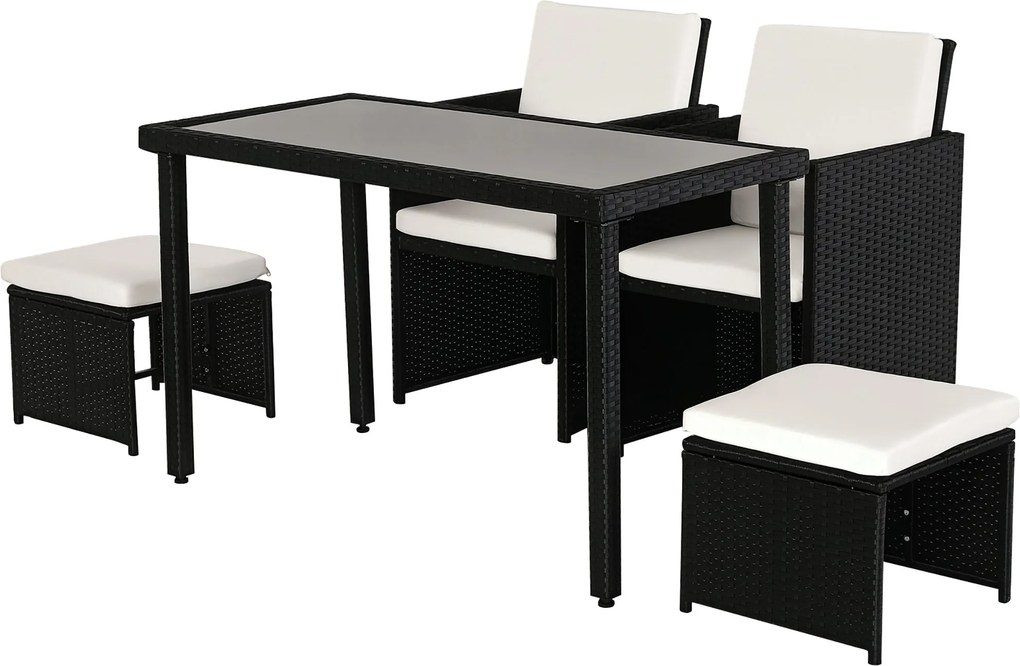 Outsunny Polyrattan Étkező Szett Kerti Bútor Készlet 11 db Párnával Fekete | Aosom