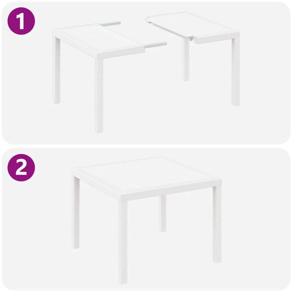 3 Részes Kerti Étkezőszett Fehér Poly Rattan