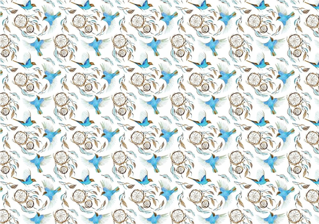 Fotótapéta Madarak és álomfogók Finomság Fehér és kék 350x250 +ragasztó