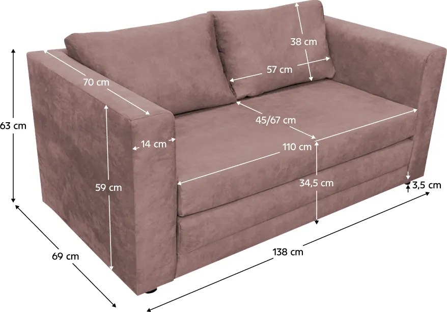 Kihúzható kanapé, rózsaszín, BEJA