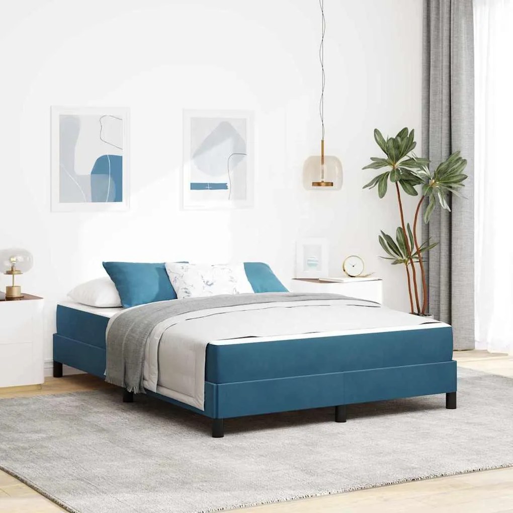 Boxspring ágy matraccal Sötét kék 140 x 200 cm Bársony