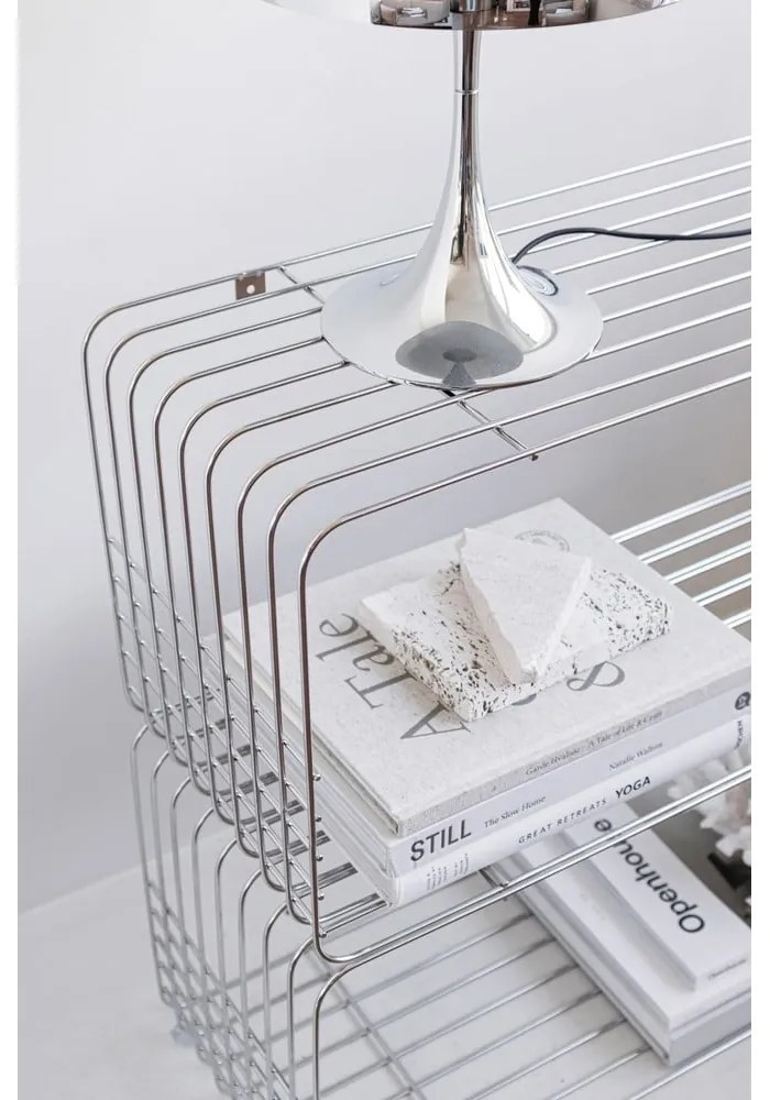 Fényes ezüstszínű fém fali könyvespolc 70x30 cm Wire – Mette Ditmer Denmark