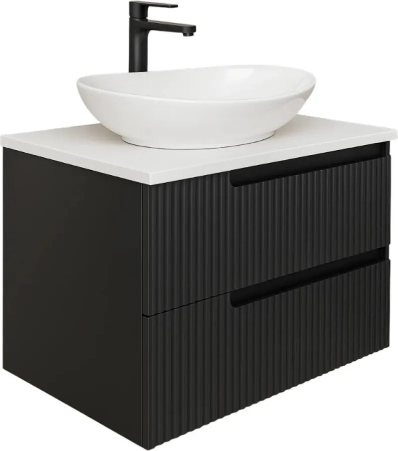 Piramida EURIDIKA fali fürdőszobabútor - mosdópult mosdó nélkül -2 fiókos - PINO FEKETE - 75 x 48 x