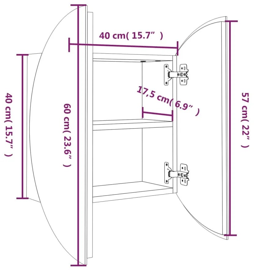 tölgy fürdőszobai szekrény kerek tükörrel/LED-del 40x40x17,5 cm