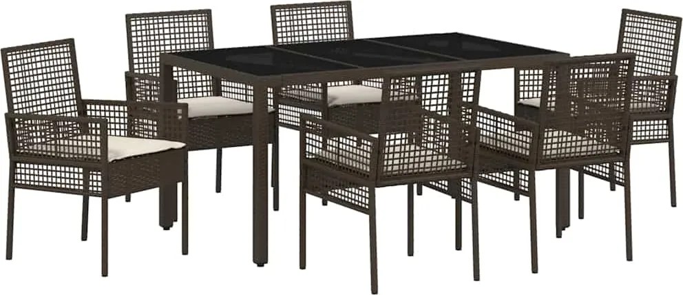 vidaXL Kert étkező szett 7 pcs Barna polirattan