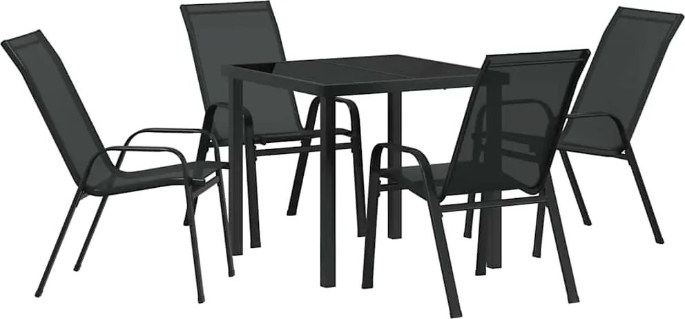 vidaXL Kert étkező szett 5 pcs Fekete Porfestett acél