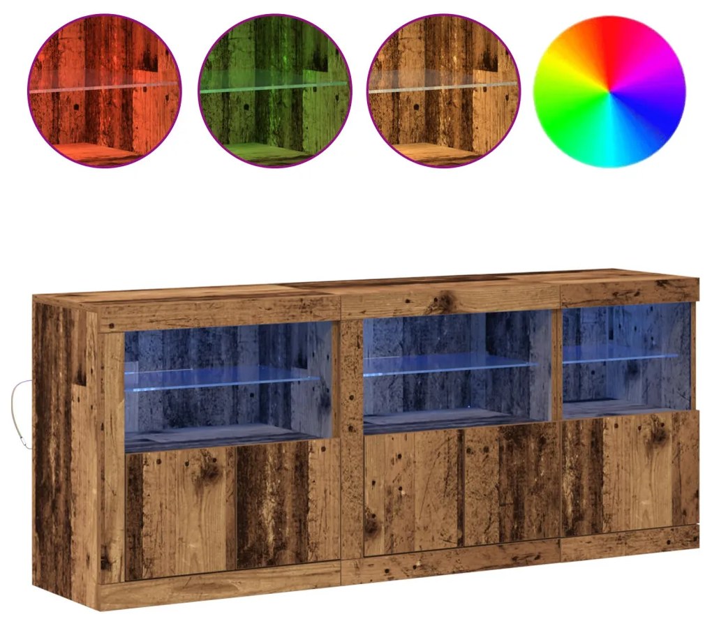 Széf LED -es lámpákkal Régi fa 162 x 37 x 67 cm Faanyag