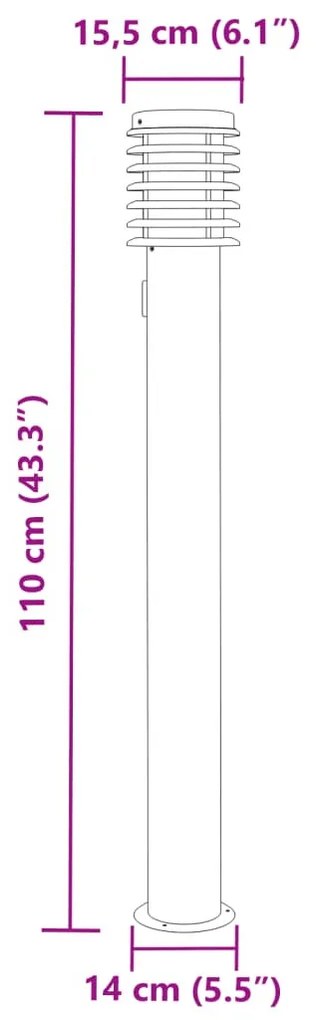 3 db ezüst rozsdamentes acél kültéri állólámpa aljzattal 110 cm